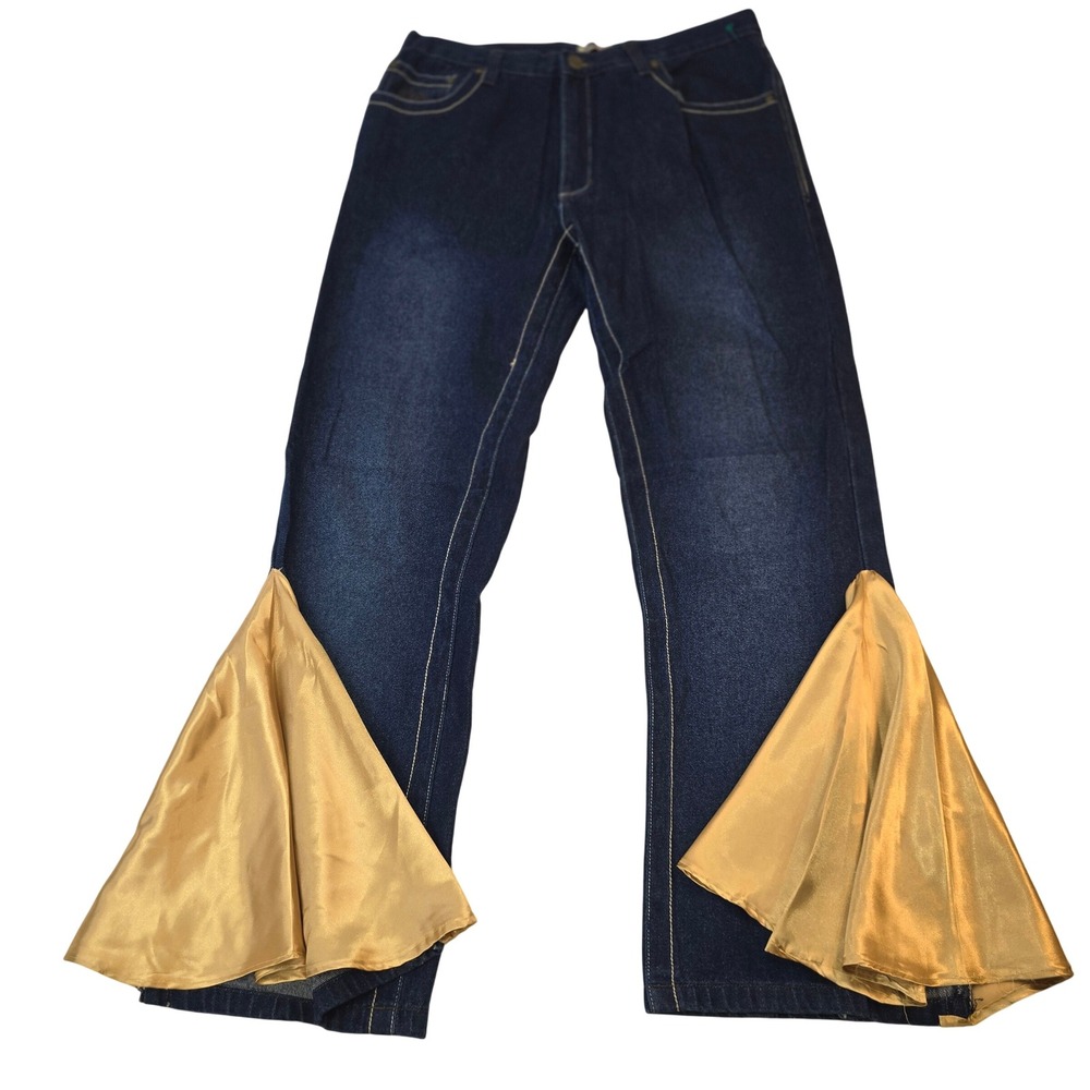 Phat Farm‎ Upcycled Satin Godet Flare Bell Bottom Jeans 34x34 Dance Y2K